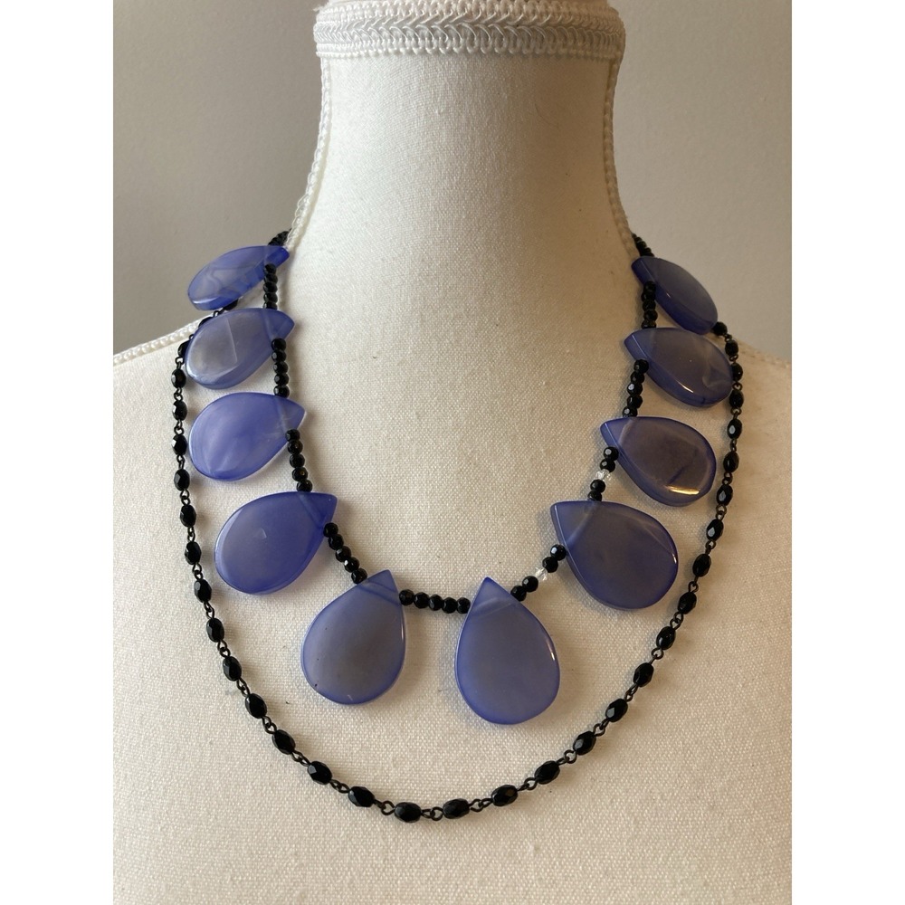 Vintage Artsy Necklace In Blue Chalcedony Stones Teardrop Shape Statement‎ Piece